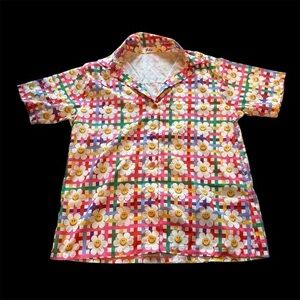 Vintage 80’s style Pastsii colorful Daisy Smiley Face button down blouse